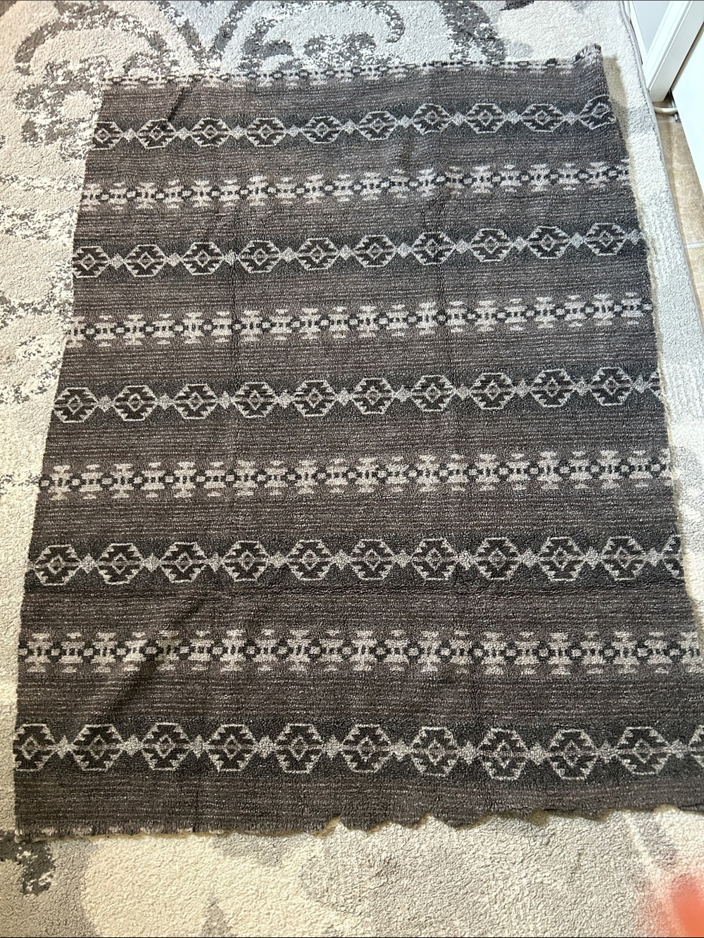 Gray and Cream Geometric fleece fabric- Home Art Fiber Arts